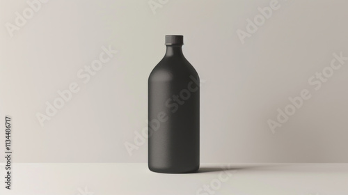 Minimalistic matte bottle with custom label, set on a smooth neutral background, showcasing soft matte texture, ideal for a premium brand feel