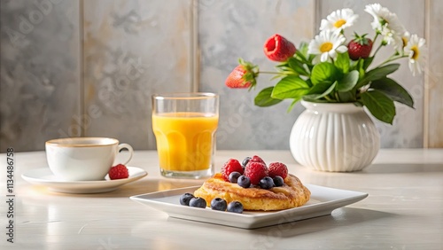 Wallpaper Mural Delightful Breakfast Pancake Topped with Berries and a Side of Orange Juice Torontodigital.ca