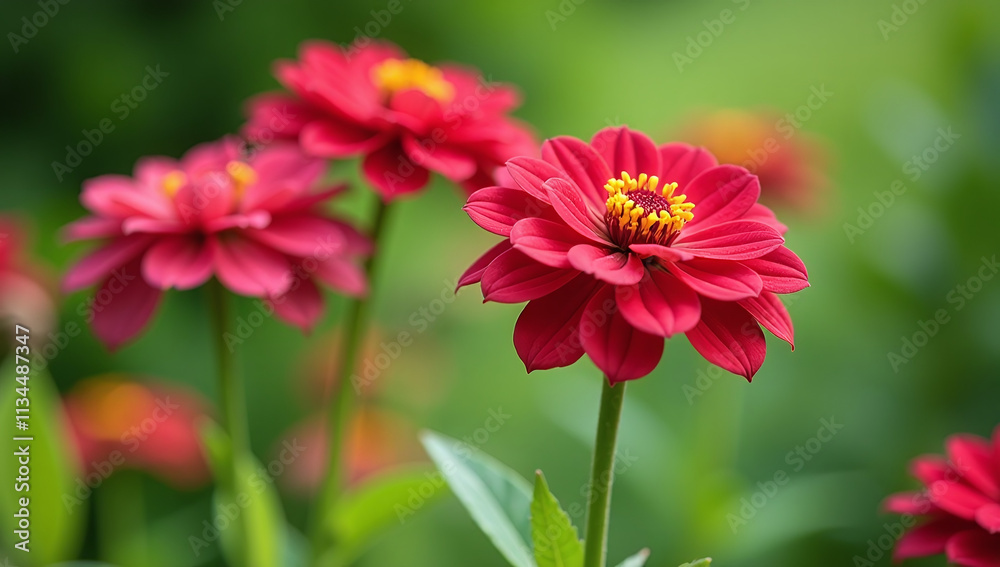 red monarda flowers bloom summer garden closely viewed red monarda flowers bloom summer garden closely viewed