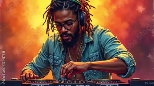 Male raggae DJ man on International Reggae Day. Ragga Jamaican dance music black DJ