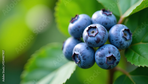 ripe blueberries clustered tightly bush organic photo