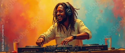 Male raggae DJ man on International Reggae Day. Ragga Jamaican dance music black DJ