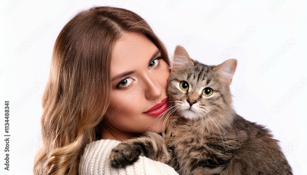 woman with cat, AI generated woman with cat, AI generated
