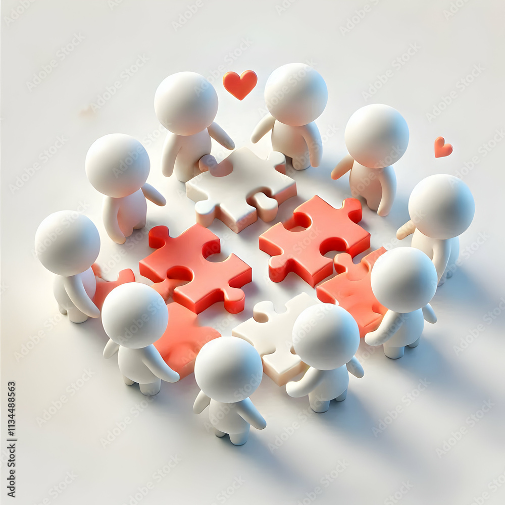 3D Soft abstract digital art with team connecting puzzle pieces copy space below. concept as A soft abstract digital art scene of a team connecting puzzle pieces symbolizing collaboration and problem 3D Soft abstract digital art with team connecting puzzle pieces copy space below. concept as A soft abstract digital art scene of a team connecting puzzle pieces symbolizing collaboration and problem