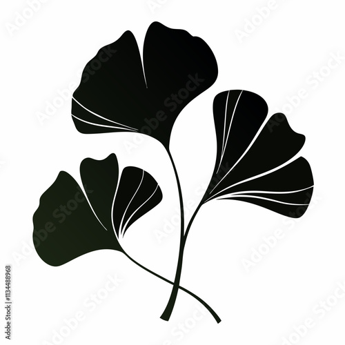 Schilderij op canvas Ginkgo Leaf Silhouette: Elegant Black Vector Design on White Background