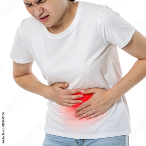 Wallpaper Mural A person holding their stomach with a pained expression on a transparent background Torontodigital.ca