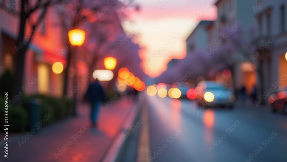Fototapeta premium soft pastel colors blur evening street beautiful bokeh effect