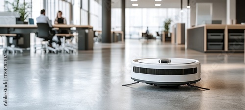 Robotic Vacuum Cleaner in Modern Office Space