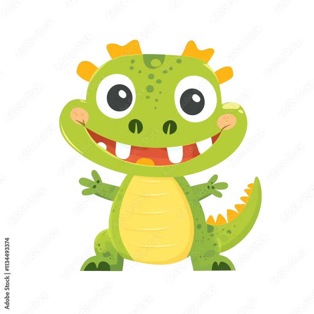 Fototapeta premium Adorable Green Dragon Cartoon Illustration