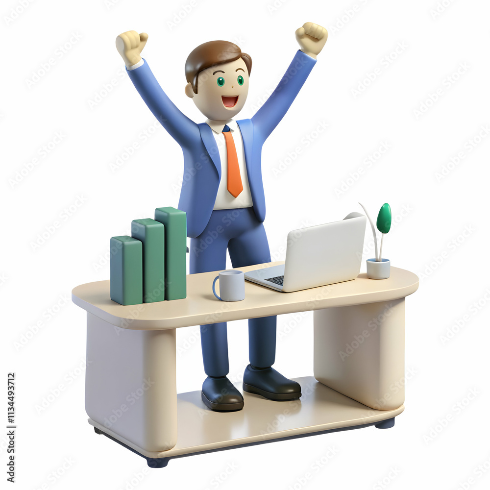 Entrepreneur Celebrating Business Growth with Glass on Glossy Desk Symbolizing Empowerment and Success