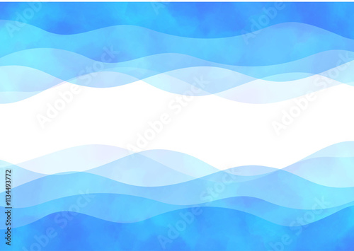 流れる波、水　水彩　イメージ　ブルー