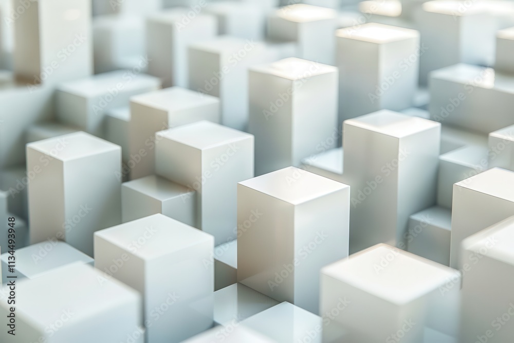 Geometric White Cubes Spanning an Abstract Landscape in Soft Lighting Geometric White Cubes Spanning an Abstract Landscape in Soft Lighting