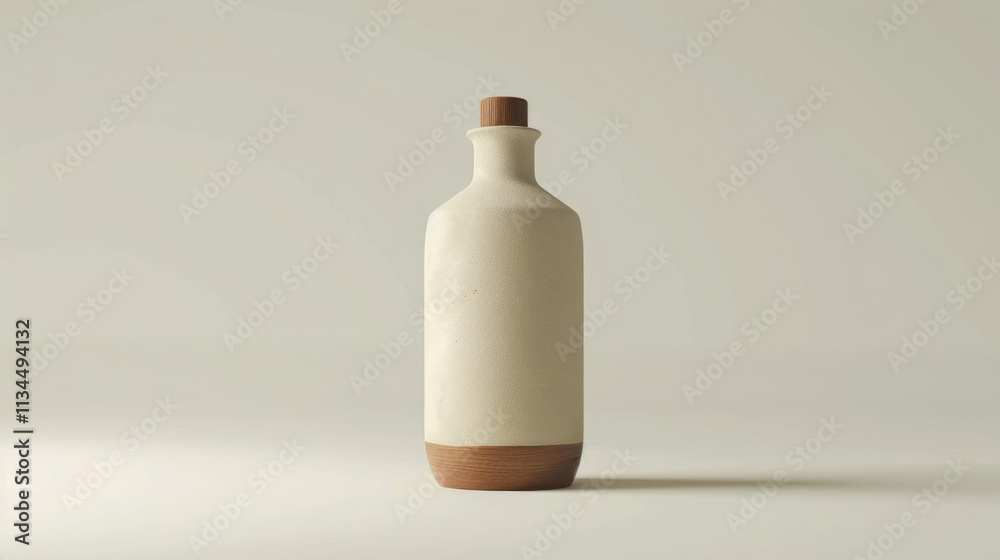 Organic bottle with sustainable packaging, neutral tones, against a white backdrop Organic bottle with sustainable packaging, neutral tones, against a white backdrop