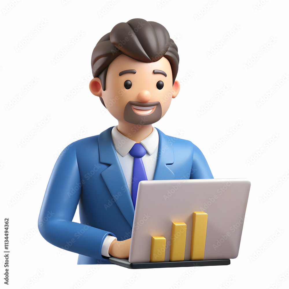 Focused Professional Analyzing Business Goals on Laptop Screen with Clear Background for Advertising Focused Professional Analyzing Business Goals on Laptop Screen with Clear Background for Advertising