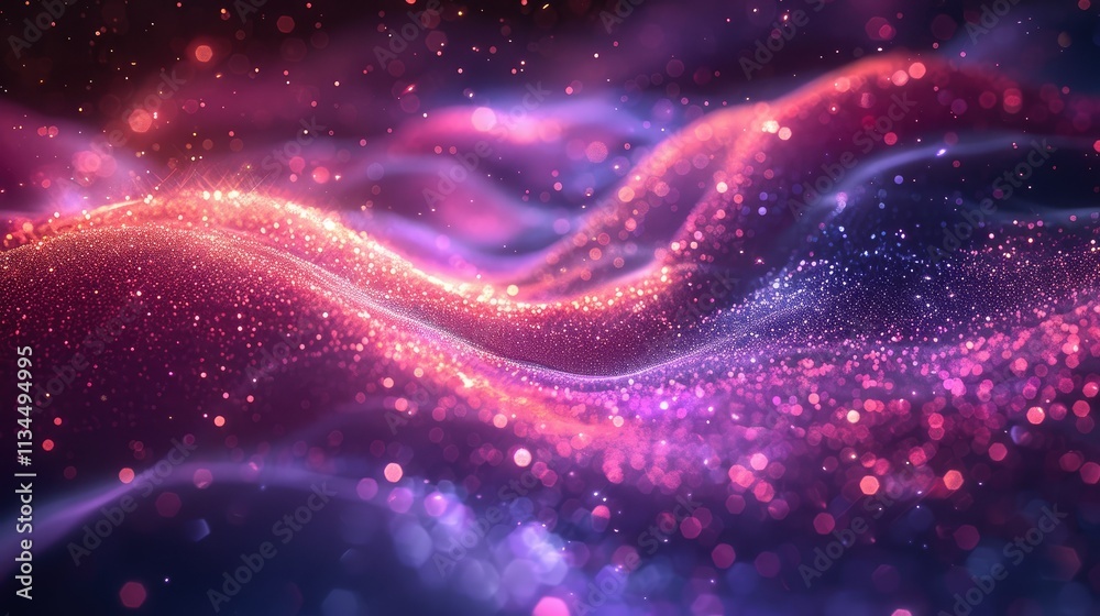 A vibrant, abstract representation of flowing waves with sparkling particles. A vibrant, abstract representation of flowing waves with sparkling particles.