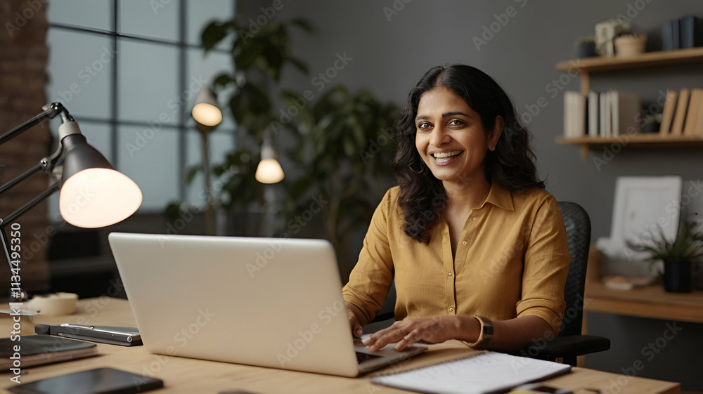 Indian Businesswoman Engaged in a Virtual Meeting Indian Businesswoman Engaged in a Virtual Meeting