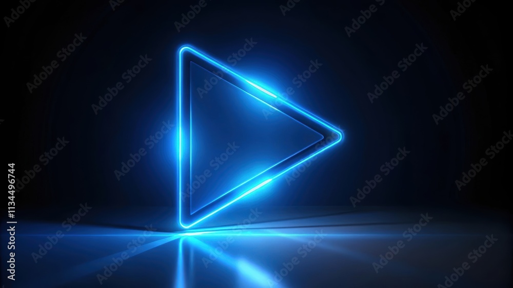 Glowing blue play button with triangle arrow on black background , neon, play, button, start, triangle, arrow Glowing blue play button with triangle arrow on black background , neon, play, button, start, triangle, arrow