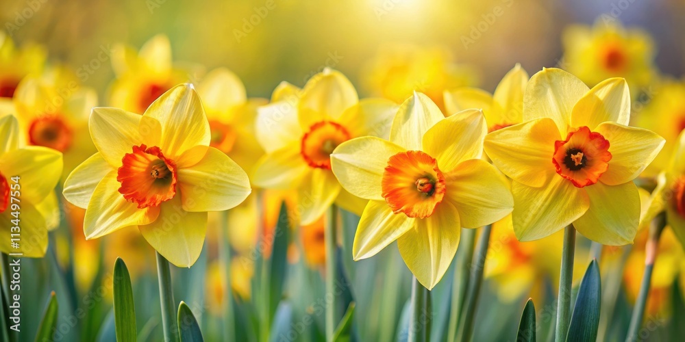 Closeup of vibrant daffodils with yellow center, spring, flowers, nature, close-up, petals, garden, bloom, yellow, vibrant, sunny Closeup of vibrant daffodils with yellow center, spring, flowers, nature, close-up, petals, garden, bloom, yellow, vibrant, sunny