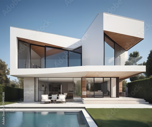 3D rendering of a large modern contemporary house architecture design photo