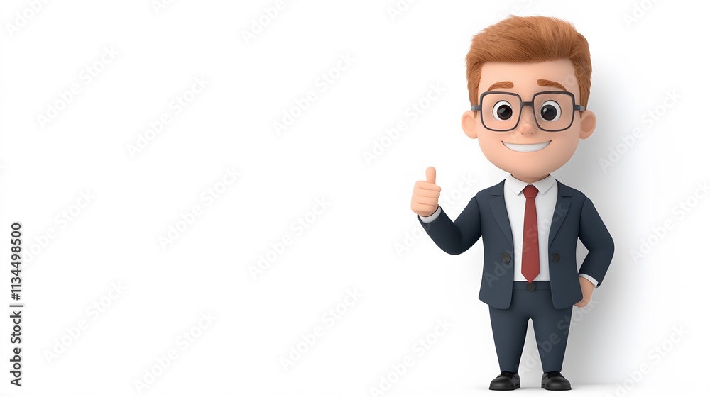 Confident sales manager in a blazer giving a thumbs-up, rendered in 3D cartoon style, isolated on white Confident sales manager in a blazer giving a thumbs-up, rendered in 3D cartoon style, isolated on white