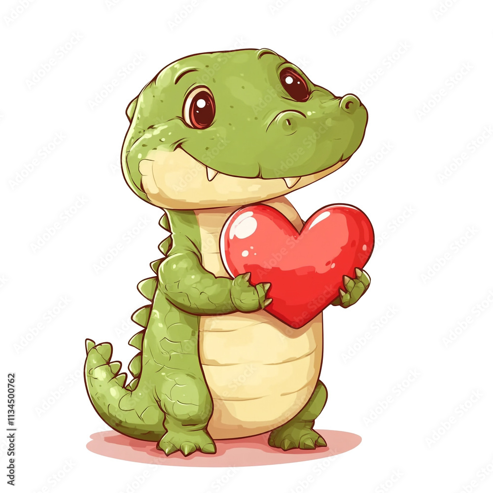 Obraz premium Adorable Alligator with a Heart: A Cute Valentine's Day Illustration