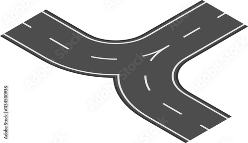 Y shaped highway intersection joining two roads, creating a fork in the road, symbolizing choices and different paths in transportation and travel