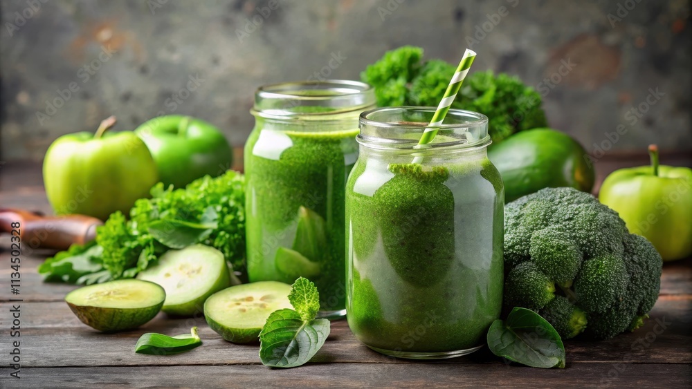 Green vegetable smoothie in jars for detox, green, vegetable, smoothie, jars, detox, healthy, drink, nutrition, organic