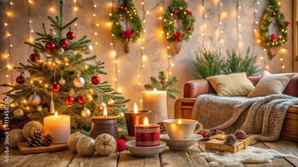 Cozy Christmas decorations with open space for creativity, festive, holiday, ornaments, cozy Cozy Christmas decorations with open space for creativity, festive, holiday, ornaments, cozy