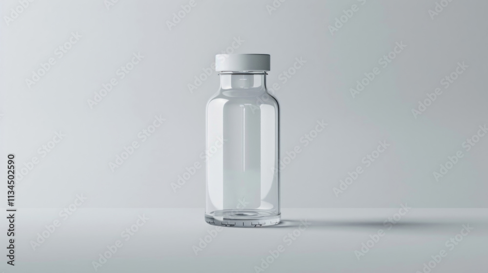 Science lab bottle mock-up with a measurement label, clear glass, on a white background Science lab bottle mock-up with a measurement label, clear glass, on a white background