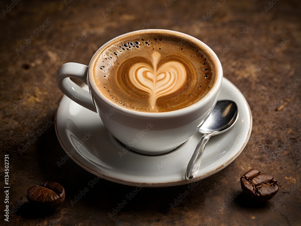 Obraz premium a cup of warm espresso coffee in the morning on the table