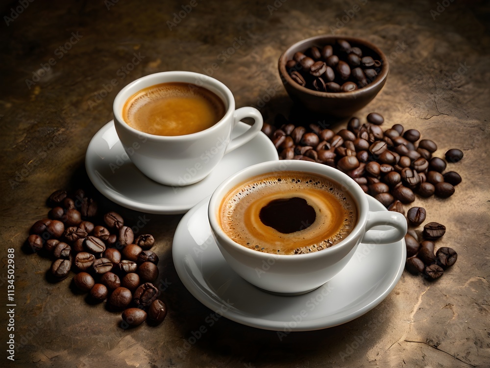 Fototapeta premium a cup of warm espresso coffee in the morning on the table