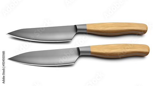 Two Sharp Kitchen Knives with Wooden Handles photo