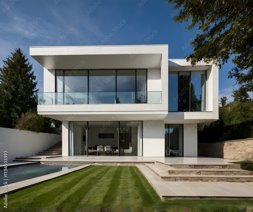 Fototapeta premium 3D rendering of a large modern contemporary house architecture design