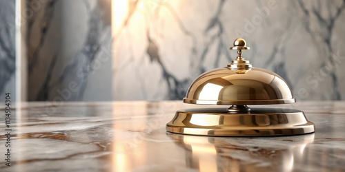 Hotel reception bell on marble counter, with concierge call button, hotel, reception, bell, concierge, call