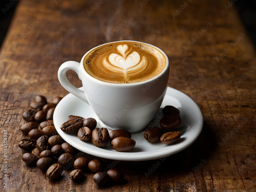 a cup of warm espresso coffee in the morning on the table a cup of warm espresso coffee in the morning on the table