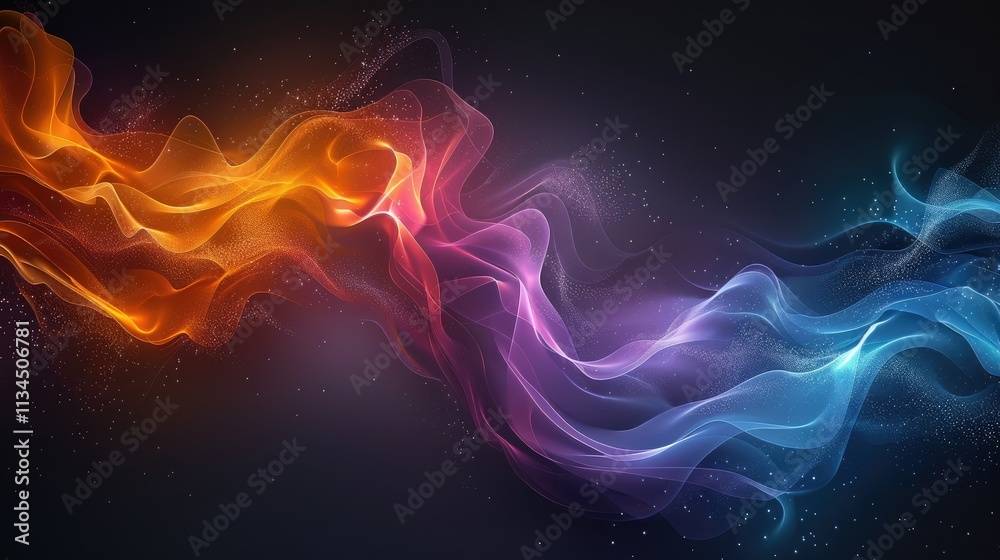 Abstract colorful waves of light flowing across a dark background. Abstract colorful waves of light flowing across a dark background.