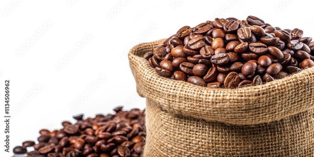 Bag filled with coffee beans isolated on background, coffee beans, bag, isolated,background, clipping path, organic, aromatic Bag filled with coffee beans isolated on background, coffee beans, bag, isolated,background, clipping path, organic, aromatic