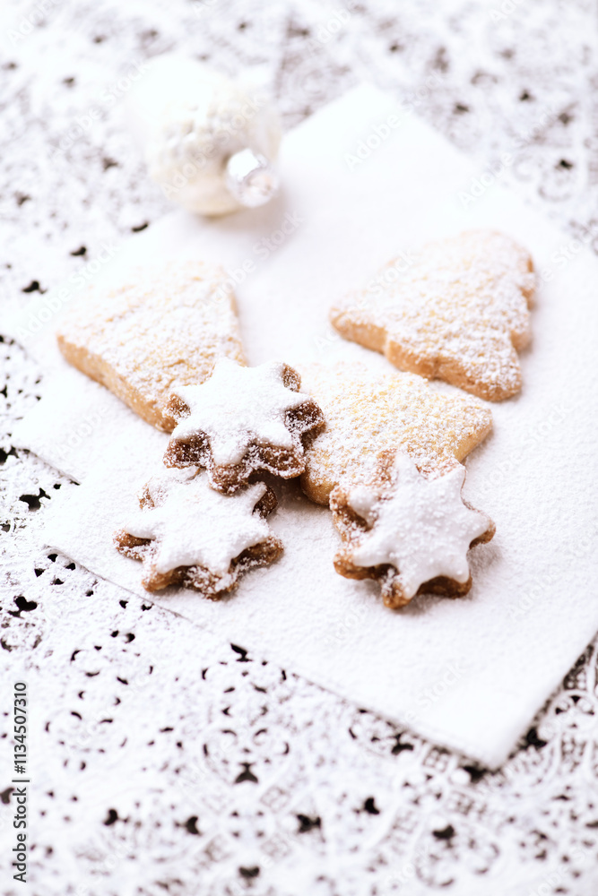 Christmas cookies on bright background. Soft focus. Close up Christmas cookies on bright background. Soft focus. Close up