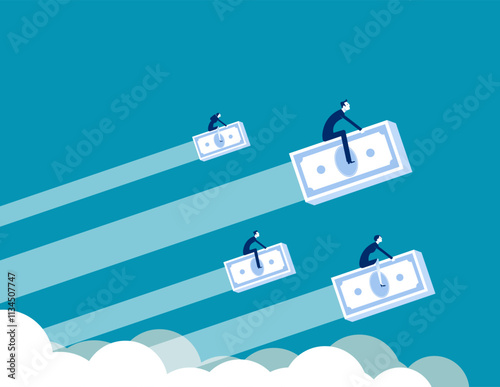 Business currency rocketship. Business growth vector flat style