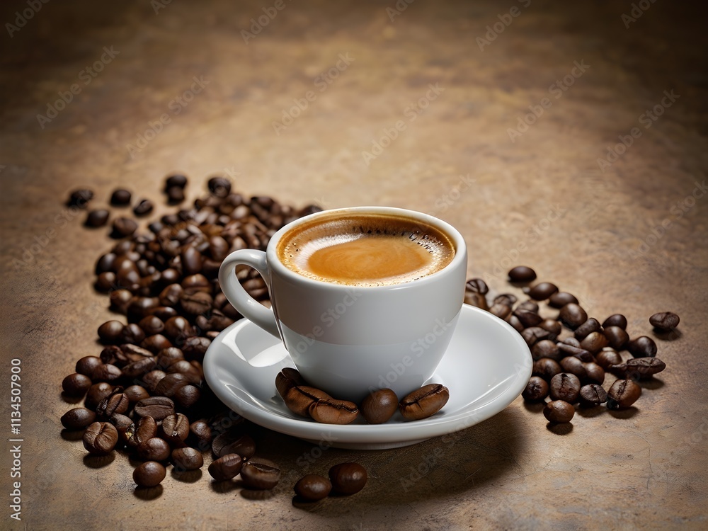 a cup of warm espresso coffee in the morning on the table a cup of warm espresso coffee in the morning on the table