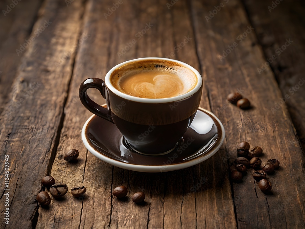 a cup of warm espresso coffee in the morning on the table a cup of warm espresso coffee in the morning on the table