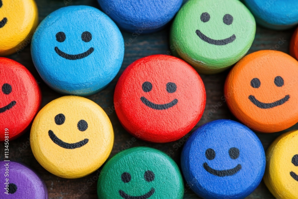 Colorful smiley faces showing happiness and positivity Colorful smiley faces showing happiness and positivity