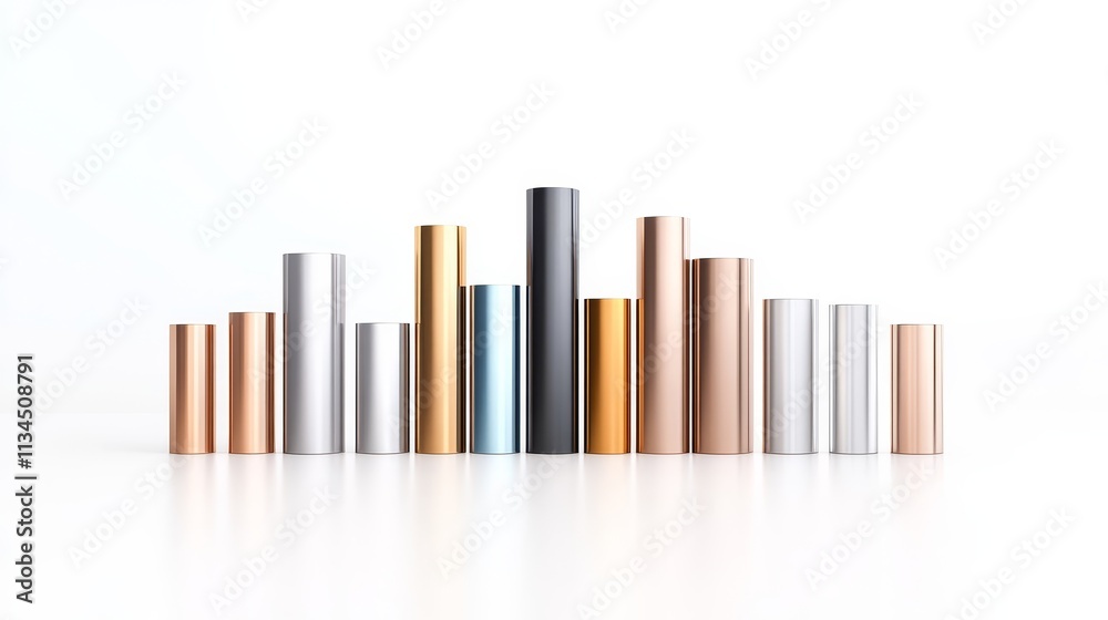 Modern Metallic Cylinders Arrangement on White Background Creating an Aesthetic Visual Display for Contemporary Design Inspirations and Stock Imagery Modern Metallic Cylinders Arrangement on White Background Creating an Aesthetic Visual Display for Contemporary Design Inspirations and Stock Imagery