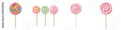 Wallpaper Mural An assortment of colorful vibrantly hued lollipops and swirled candies in various shapes and sizes arranged on a plain white background Torontodigital.ca