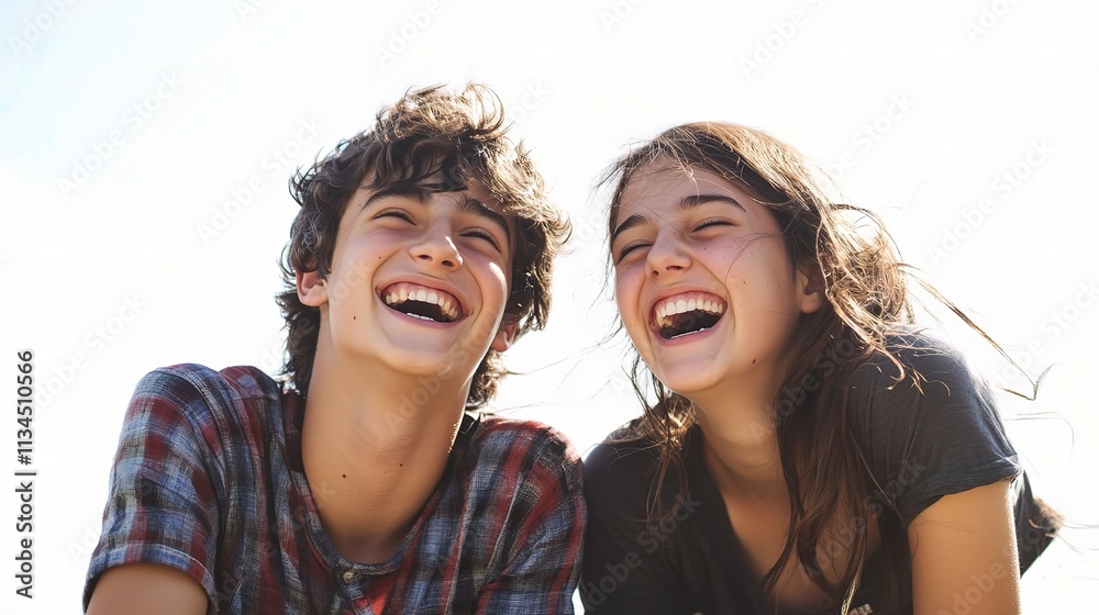 Fototapeta premium Cheerful Teenage Friends Laughing Together in Bright Outdoors