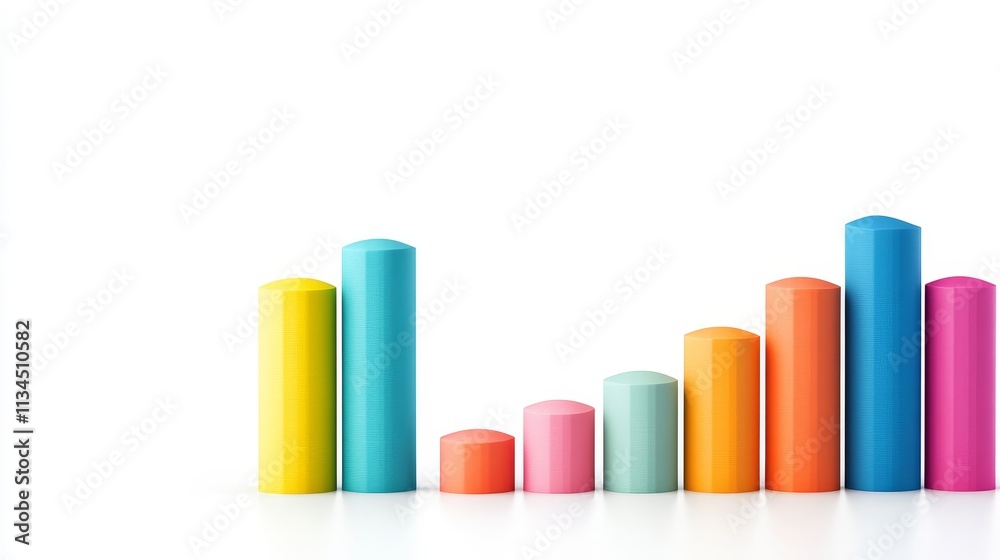 Abstract Representation of Growing Data Trends with Colorful Cylinders on a White Background Signifying Progress and Analysis in Business and Finance Abstract Representation of Growing Data Trends with Colorful Cylinders on a White Background Signifying Progress and Analysis in Business and Finance