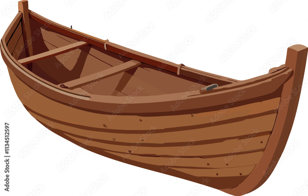 Empty wooden rowboat floating on white background Empty wooden rowboat floating on white background