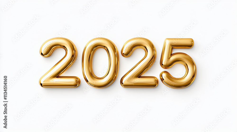 2025 New Year Celebration with 3D Golden Text Number isolated on white background 2025 New Year Celebration with 3D Golden Text Number isolated on white background