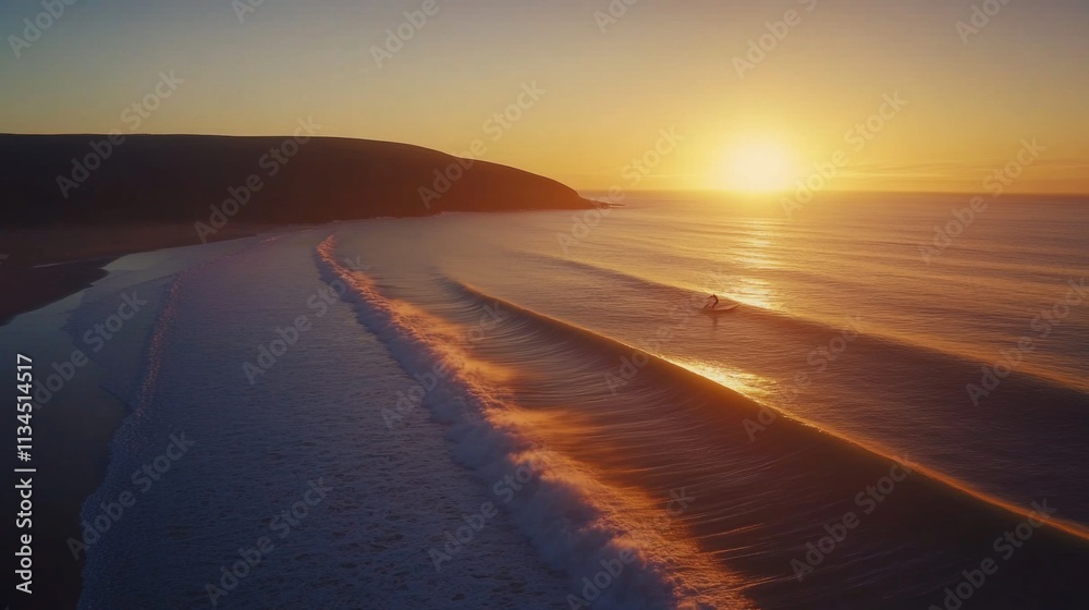 Fototapeta premium Breathtaking sunset over the ocean waves. The colors of the sky blend beautifully with the water creating a magical scene. Enjoy the calm and serenity. Generative AI