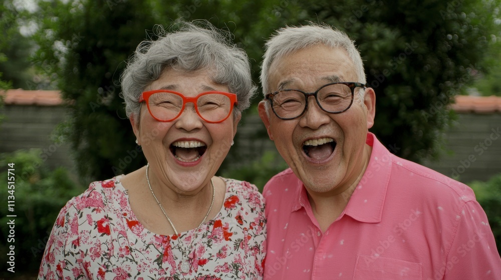 Joyful Elderly Couple Smiling Together in Nature, Celebrating Love and Happiness, Wearing Colorful Glasses, Enjoying Life's Simple Moments, Outdoor Portrait Joyful Elderly Couple Smiling Together in Nature, Celebrating Love and Happiness, Wearing Colorful Glasses, Enjoying Life's Simple Moments, Outdoor Portrait